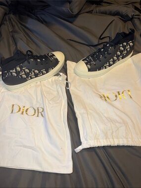 Dior Black and Cream Oblique Canvas High-Top Sneakers